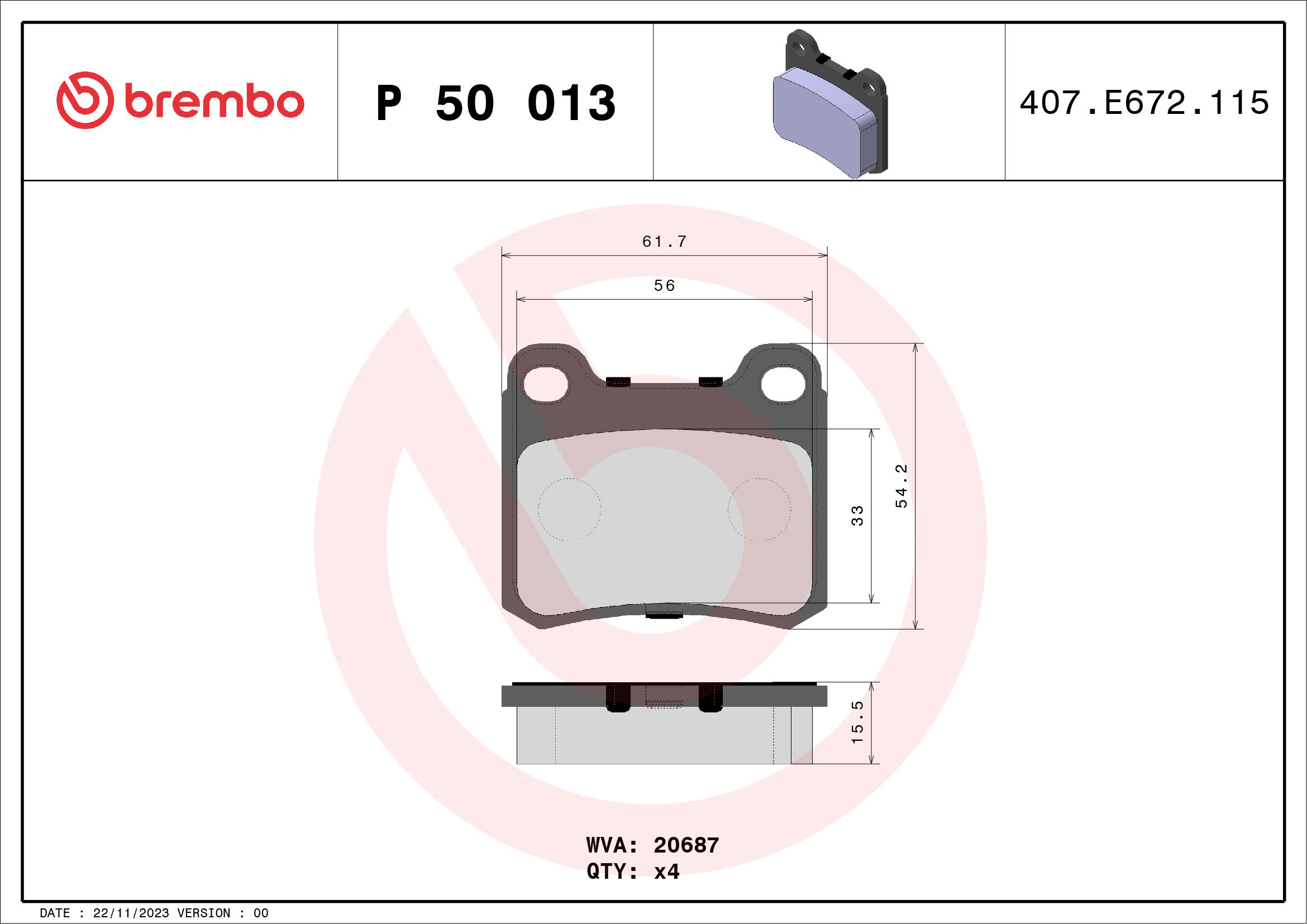 A.B.S. P 50 013 BREMBO Bremsbelagsatz, Scheibenbremse